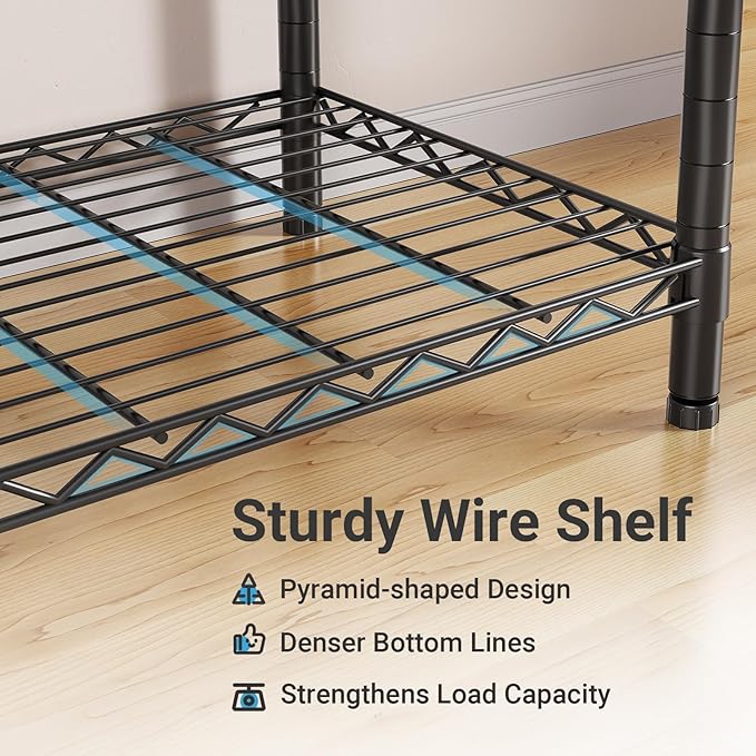 VIPEK V1 Plus Heavy Duty Clothes Rack with Shelves - 4 Tiers Adjustable Height | Holds Up to 540lbs | Perfect for Small Spaces, Apartments | Compact Design for Flexible Storage, Black