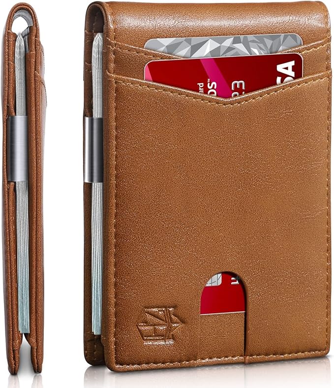 Zitahli Slim Wallet for Men Gifts 12 Card Slots ID Window With Money Clip Minimalist RFID Front Pocket Bifold Leather Small Thin Gift Box Dad Birthday Christmas Regalos Hombres