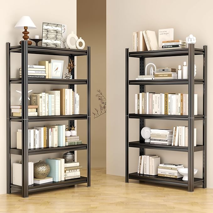 Tall Bookshelf with Open Shelves, Metal Office Book Shelf, Adjustable Organizer Bookcase, Standing Storage Organizer Shelf for Living Room (40" W*14" D*72" H)
