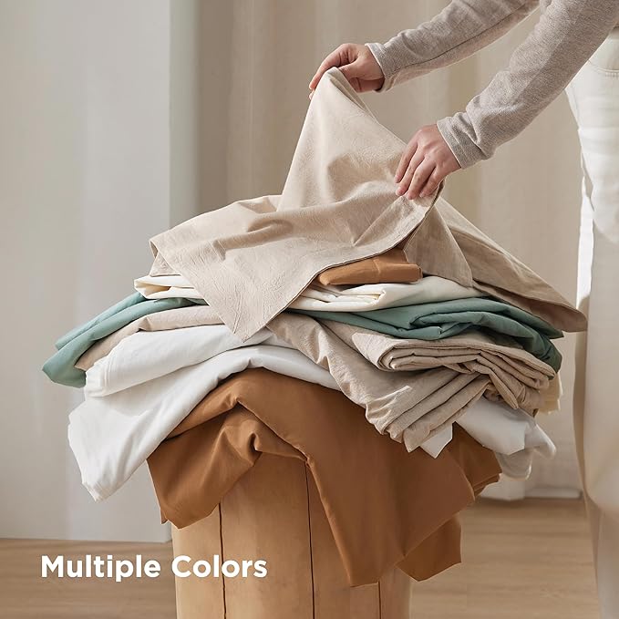 Bedsure 100% Washed Cotton Duvet Cover King Size - Khaki Minimalist Cotton Duvet Cover Linen Like for All Seasons - GentleSoft™ Plain Simple Bedding, 3 Pieces (Khaki, King, 104"x90")