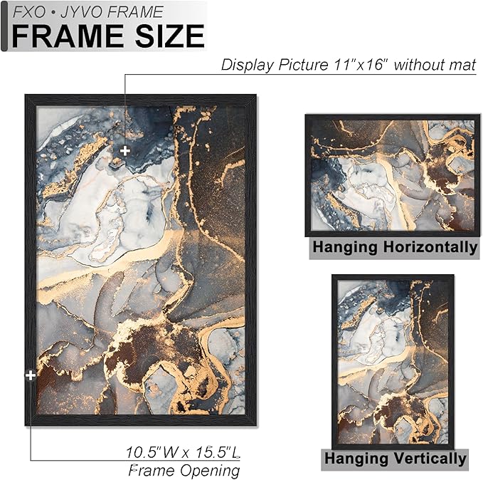 Engineered Wood 11x16 Picture Frame, Black Frame for 11 x 16 Inch Picture Poster Photo, Light Weight 11 by 16 Frame with Wood-grain for Wall - 1 Pack/Black/11 x16