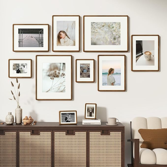 11x14 Picture Frame, Solid Walnut Wood Frame with Real Glass, Hard Wood 11 by 14 Photo Frame for Wall & Tabletop Display, 11x14 Picture Frame Matted to 8x10, Natural Walnut Color