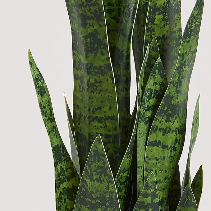 KOL 25.6’’ 2-Pack Artificial Snake Plant, Faux Sansevieria Indoor Plants, 32 Lifelike Leaves, Home Office Garden Room Decor Mother in Law Tongue, 2ft Fake Potted Houseplant, Green