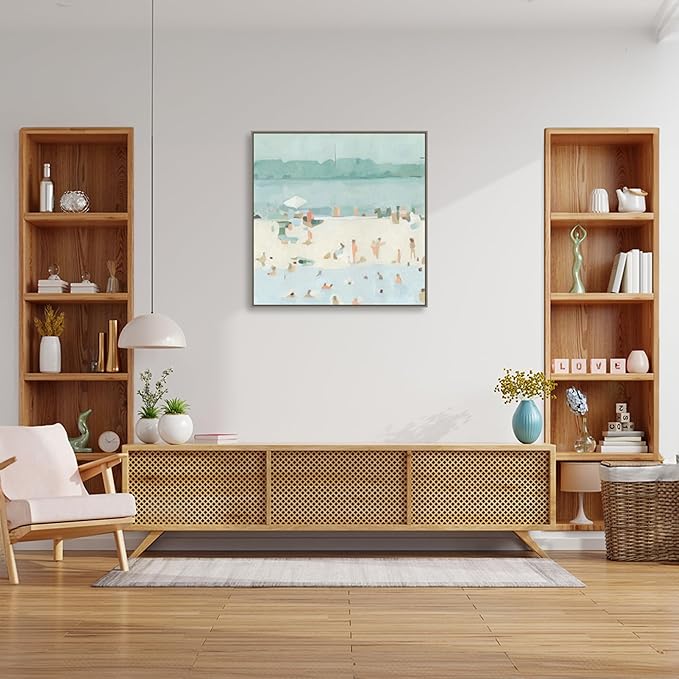 Amanti Art Framed Canvas Wall Art 30x30 Sea Glass Sandbar I by Emma Scarvey, Framed Wall Art Canvas, Abstract Artwork, Country Rustic Decor, Large Poster Painting for Living Room, Bedroom, Bathroom,