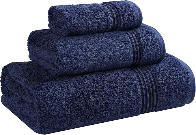 Superior Egyptian Cotton 3-Piece Towel Set, Assorted Towels for Home Bathroom, Master, Guest Bath, Decor Essentials, Includes 1 Bath, 1 Hand, 1 Face Towel/Washcloth, Quick Dry, Absorbent, Navy Blue