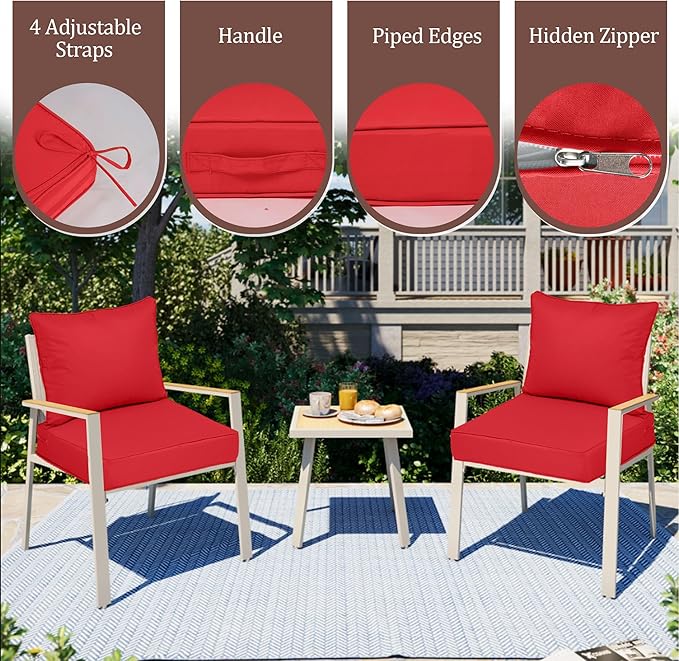 Outdoor Deep Seat Cushions for Patio Furniture Set of 2, Waterproof Outdoor Chair Cushions 24x24x4'' Patio Furniture Cushion with Fade Resistant Removable Cover, Handle&Straps for Sofa Chair, Red