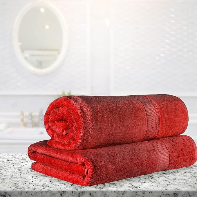 BLUENILEMILLS Premium Towel Collection, Egyptian Cotton Towels for Shower and Bathroom 2-Piece Bath Sheet Set, 34" x 68", Red by Blue Nile Mills