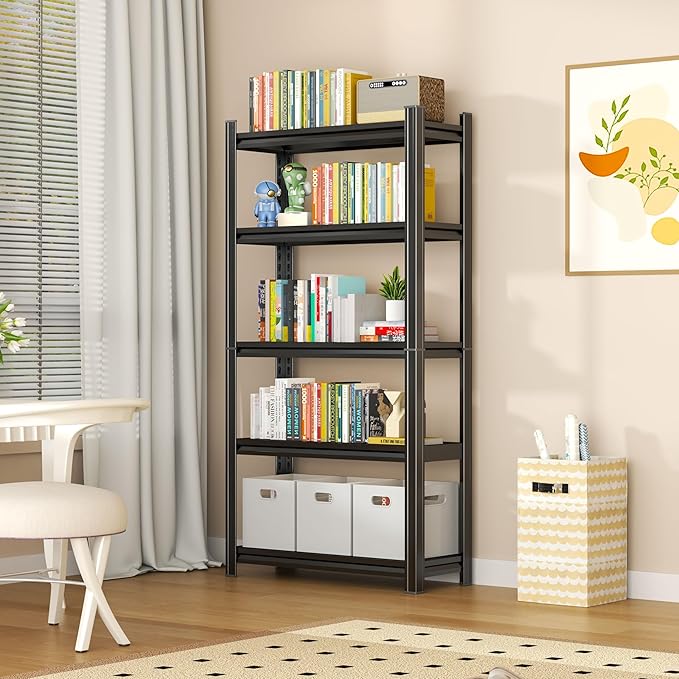 Tall Bookshelf with Open Shelves, Metal Office Book Shelf, Adjustable Organizer Bookcase, Standing Storage Organizer Shelf for Living Room (35.4" W*13.8" D*71.2" H)