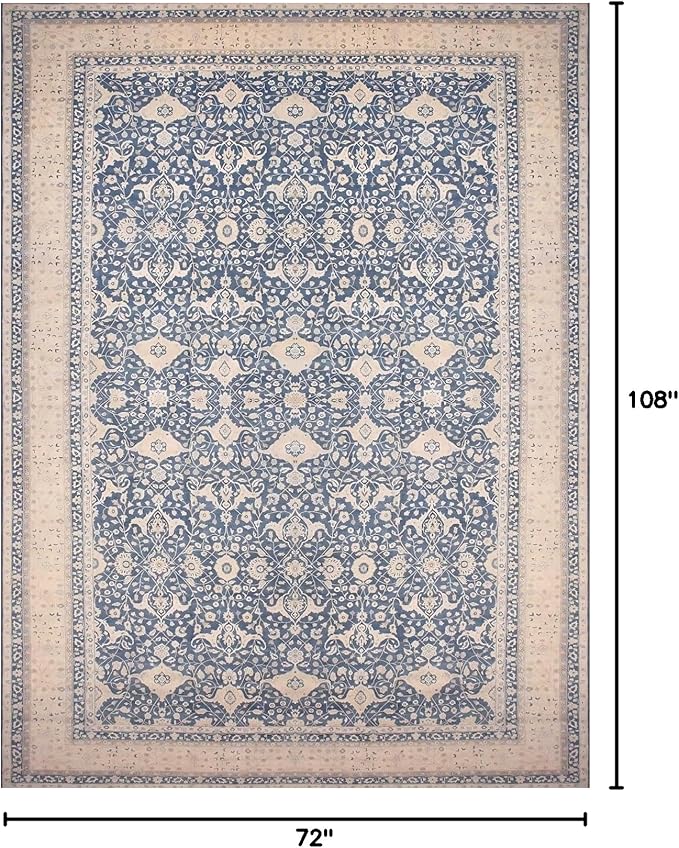 vivorug 6x9 Area Rug, Ultra-Soft Washable Rug for Living Room, Dinner Room, Bedroom, Non-Slip Vintage Inspired Blue Rug, Indoor Carpet Large Area Rug
