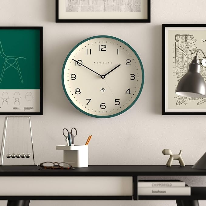 NEWGATE® Number Three Echo Wall Clock | Modern Round Clock | 14.5 inch | Eden Green | Easy to Read Numbers | Ideal for Kitchen, Living Room or Office