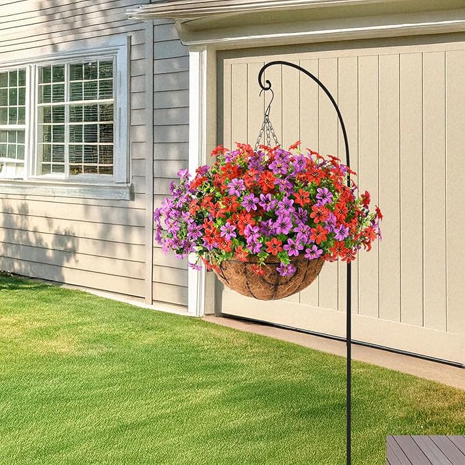 INQCMY Artificial Hanging Flowers Plants Basket for Outdoor Spring Summer Decoration,Fake Silk Colorful Daisy in Planter UV Resistant Realistic for Outside Home Porch Patio Yard Balcony Decor