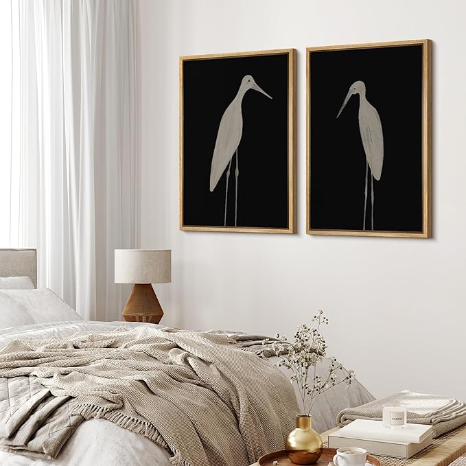 MUDECOR Framed Canvas Print Wall Art Minimalist Crane Silhouettes Illustrations Modern Art Decorative Bohemian Colorful for Living Room, Bedroom, Office - 16"x24"x2 Natural