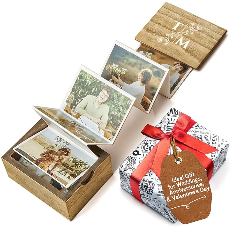 udelf Personalized Wooden Photo Box Gift with Initials-Handmade Picture Box Gift, Wedding Keepsake Box and Anniversary Box, Custom Gifts, Romantic Gift Photo Memory Storage Box, Pull Out Photo-3"x2"