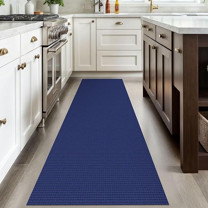 IOHOUZE Washable Runner Rug 2.6x8 Non Slip Rubber Backed Wide Hallway Runner Entryway Runner Indoor, Kitchen Rugs Woven Cotton Floor Carpet for Hall Entrance Bedroom, Royal Blue/Navy