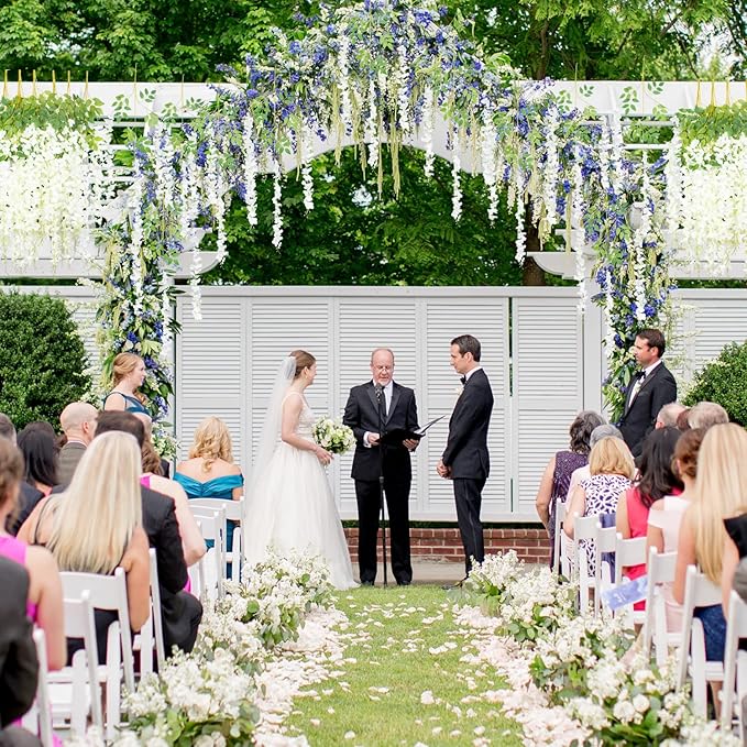 24 Pack Artificial Fake Wisteria Vine Ratta (3.75 Feet) Hanging Garland Silk Flowers String Home Party Wedding Decor (White)