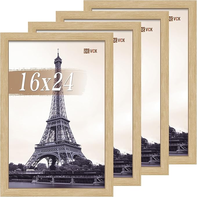 VCK 16x24 Poster Frame Set of 4 - Oak, Gallery-Quality Wood Picture Frames, 1.1-Inch Wide Border, Polished Plexiglass, Vertical or Horizontal Wall Display for Photo/Art/Prints, Natural Oak