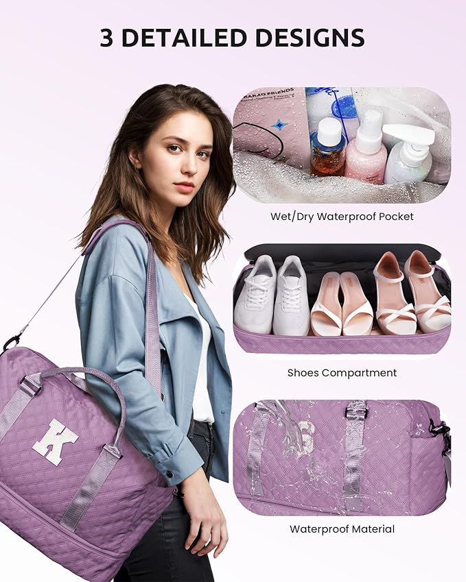 Voguewood Women's Personalized Weekender Bag with Shoulder Strap & Travel Makeup Bag Gift for Friend Sister