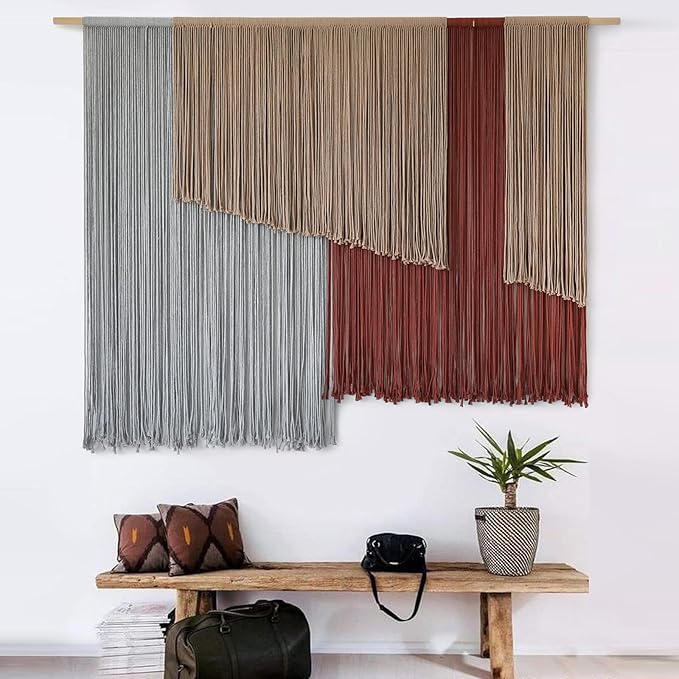 Macrame Wall Hanging Large 57" Wx43 L Fiber Wall Art Modern Yarn Boho Wall Decor for Headboard Living Room Gallery Couch Bedroom Decor