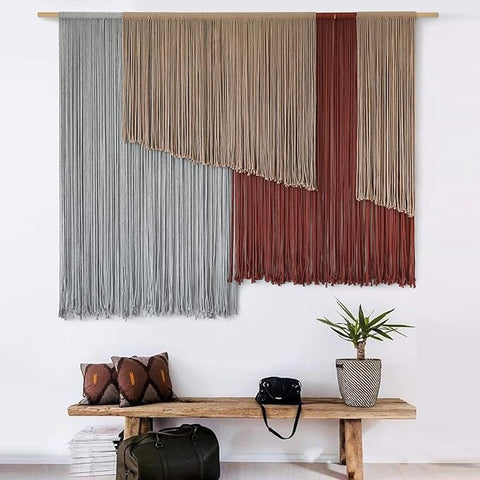 Macrame Wall Hanging Large 57" Wx43 L Fiber Wall Art Modern Yarn Boho Wall Decor for Headboard Living Room Gallery Couch Bedroom Decor