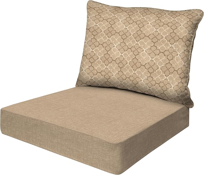 Honeycomb Outdoor Essentials Deep Seat, 24 x 24, Courtyard Geo Almond Chair Cushion for Patio Furniture