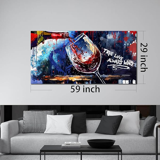 Graffiti Wall-Art - Wine Glass Wall Art for Kitchen - Canvas Art Wall Decor for Living Room Ready to Hang Size 59" x 29"