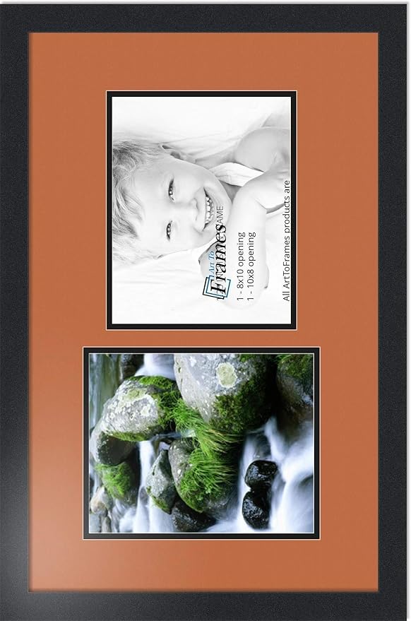 ArtToFrames Collage Photo Frame Double Mat with 2 - 8x10 Openings and Satin Black Frame