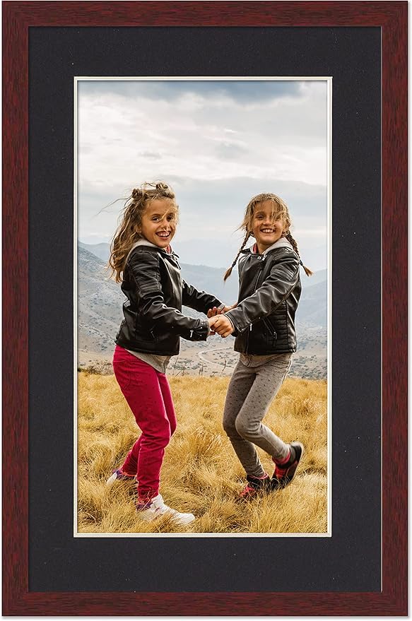 10x15 Frame with Mat - Brown 12x17 Frame Wood Made to Display Print or Poster Measuring 10 x 15 Inches with Black Photo Mat
