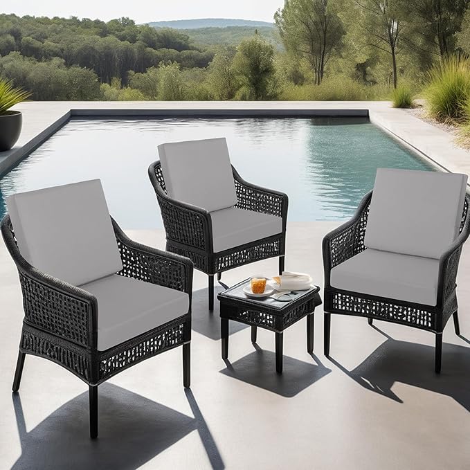 idee-home Outdoor Cushions for Patio Furniture, Outdoor Seat Cushion, Waterproof Couch Hampton Bay Deep Seat Replacement Chair Cushions for Garden Lawn Backyard Deck, 24 x 24 Grey