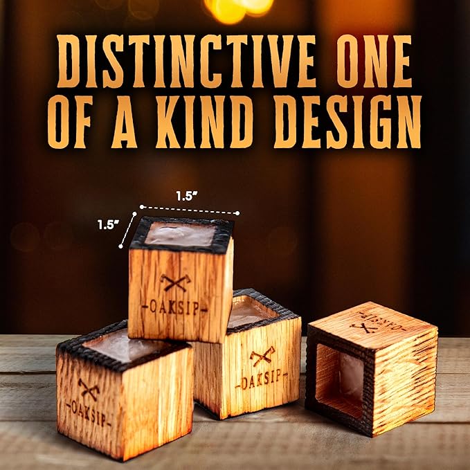 Wooden Bourbon and Whiskey Stones Set | Bourbon Gifts for Men, Real Oak & Charred Like A Whiskey Barrel | Great Whisky Gifts for Husband Dad or Brother for Men Who Have Everything