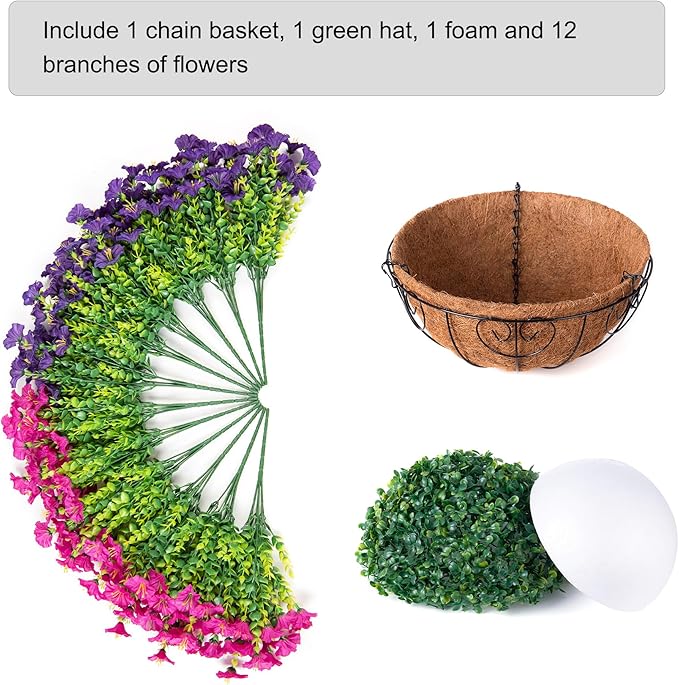 Artificial Fake Hanging Flowers Plants Baskets for Outdoor Decoration, Faux Silk Morning Glory in Planter UV Resistant Realistic for Outside Porch Patio Balcony Garden Yard Home Decor