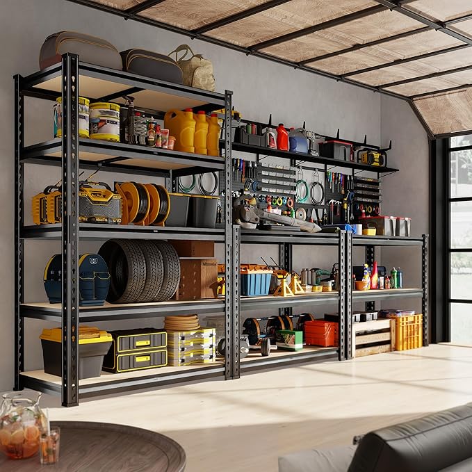 72.12" H Garage Shelving, Storage Shelves Load 2100LBS, 5-Tier Adjustable Shelving Unit with Thickened Wooden Boards for Multiple Scenarios, 72.12" H x 35.55" W x 11.85" D, Black, 2 Pack