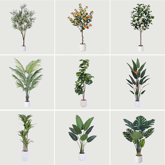 Artificial Monstera Deliciosa Plants, 4FT Faux Monstera Plant with White Planter, Swiss Cheese Plant with Green Leaves Stems, Fake Tropical Silk Tree for Indoor Office House Living Room Home Decor