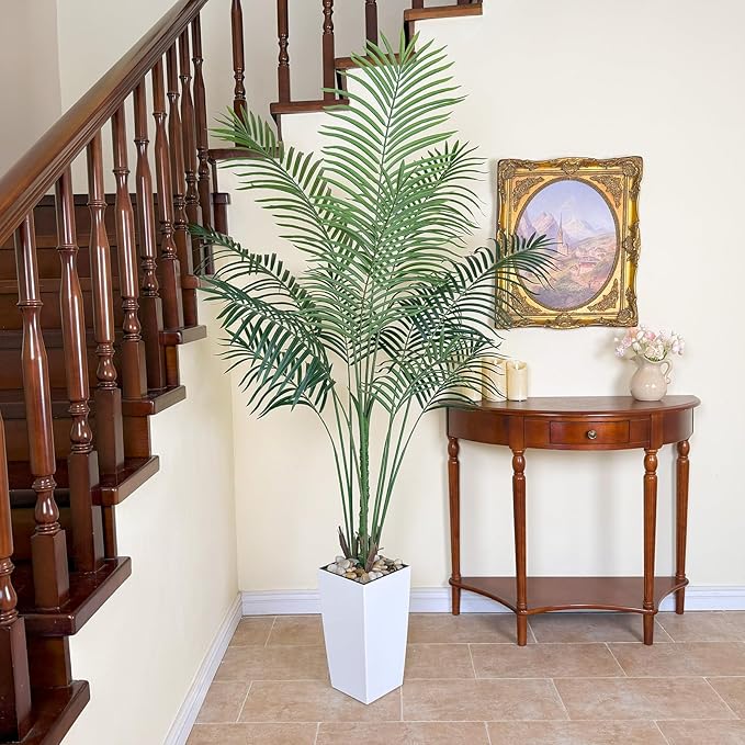 Bellacat 7ft UV-Resistant Faux Palm Tree with Tall White Decorative Planter, 84in Artificial Palm Tree for Home Office Porch Front Door Patio Decor