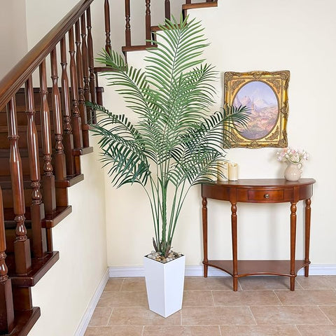 Bellacat 7ft UV-Resistant Faux Palm Tree with Tall White Decorative Planter, 84in Artificial Palm Tree for Home Office Porch Front Door Patio Decor