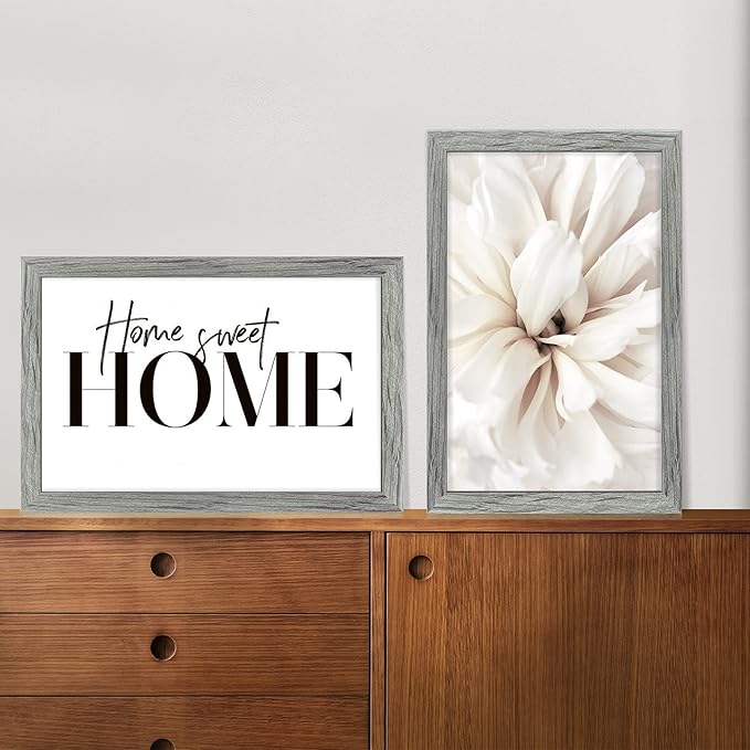 11x17 Frame Set of 2, Rustic Grey Wood Style - Display 11 x 17 Poster without Mat or 8x12 Picture with Mat, Wall Mounting Horizontal and Vertical