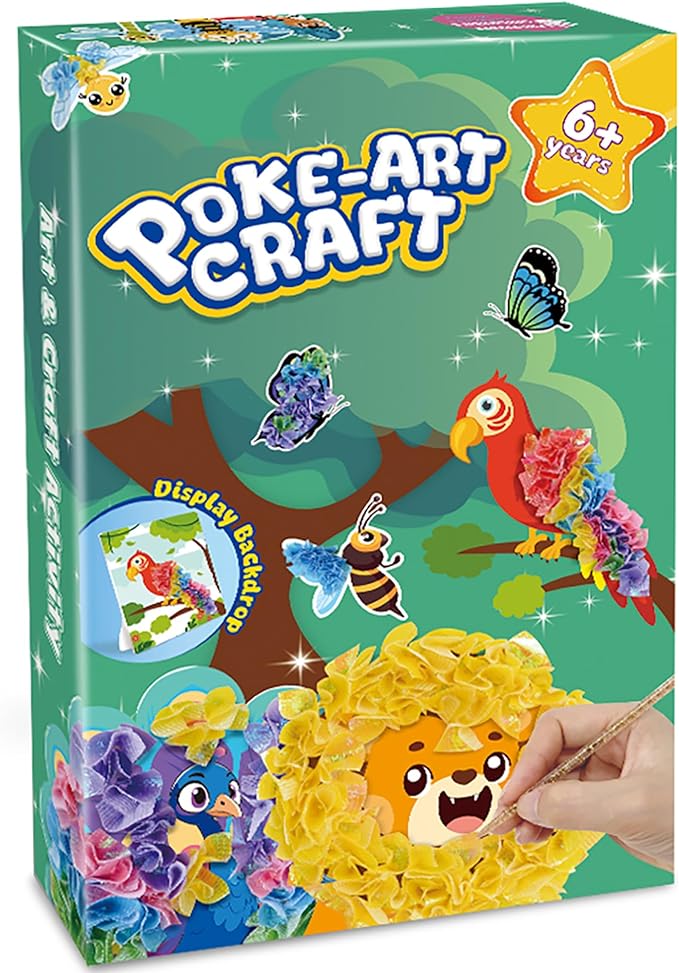 Ancitoy Animal Poke Art Kit for Kids, 7 PCS Mess-Free Craft Toys, DIY No-Sew Jungle Animal Puncture Painting Set, Creative Activity Gift for Girls Boys Ages 4-12