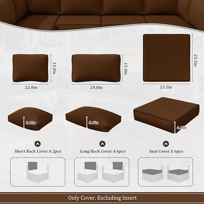 14 Pcs Outdoor Cushion Slipcovers Outdoor Patio Cushion Covers Replacement Waterproof with Zipper for Outdoor Furniture, Patio Sofa Couch 3 Sizes, Covers Only