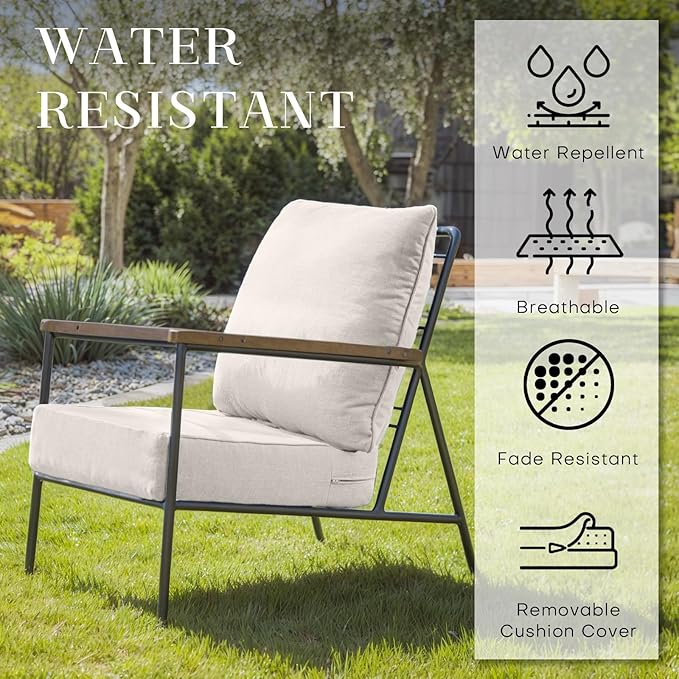 Patio Cushions for Outdoor Furniture - 24×24 Inches High Back and Deep Seating Outdoor Cushion for Patio Chairs Sofa Couch Loveseat Water Resistant(Beige/2 Set/No Button)