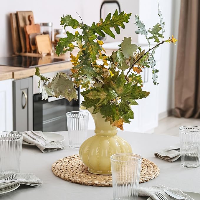 Joeyan Handmade Yellow Glass Flower Vase,7.9" Vintage Decorative Urn Vase for Centrepieces Bouquet Wedding,Colored Thickened Pedestal Vase Decorations for Rustic Home Living Room Office Farmhouse