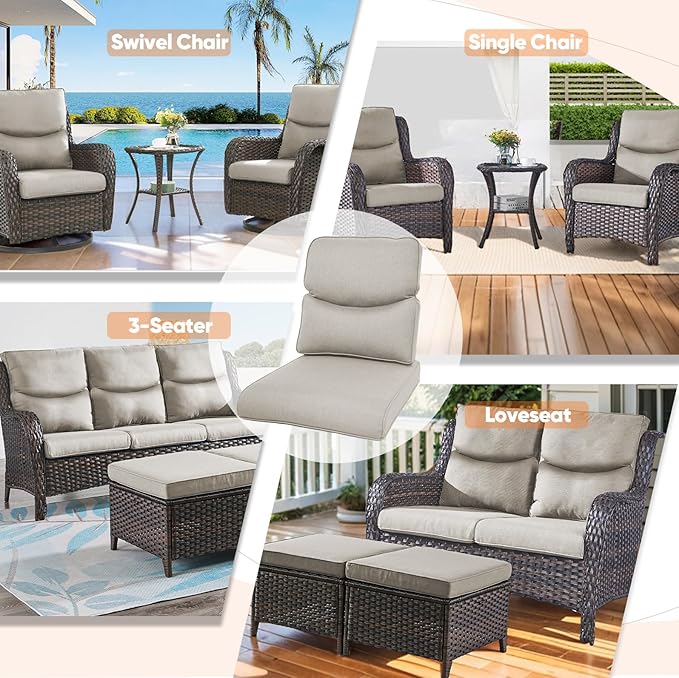Patio Cushions for Outdoor Furniture - 22×24 Inches High Back and Deep Seating Outdoor Cushion for Patio Chairs Sofa Couch Loveseat Water Resistant(Beige/2 Set/Smile)