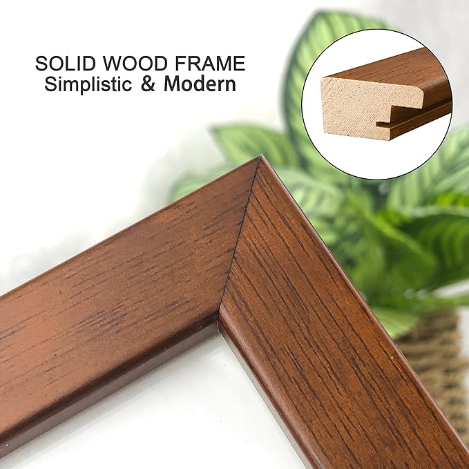 11x14 Picture Frame Set of 4 Made of Solid Wood with Real Glass for Pictures 8x10 with Mat or 11x14 Without Mat, Wall Mount or Tabletop Gallery Photo Frames, Brown