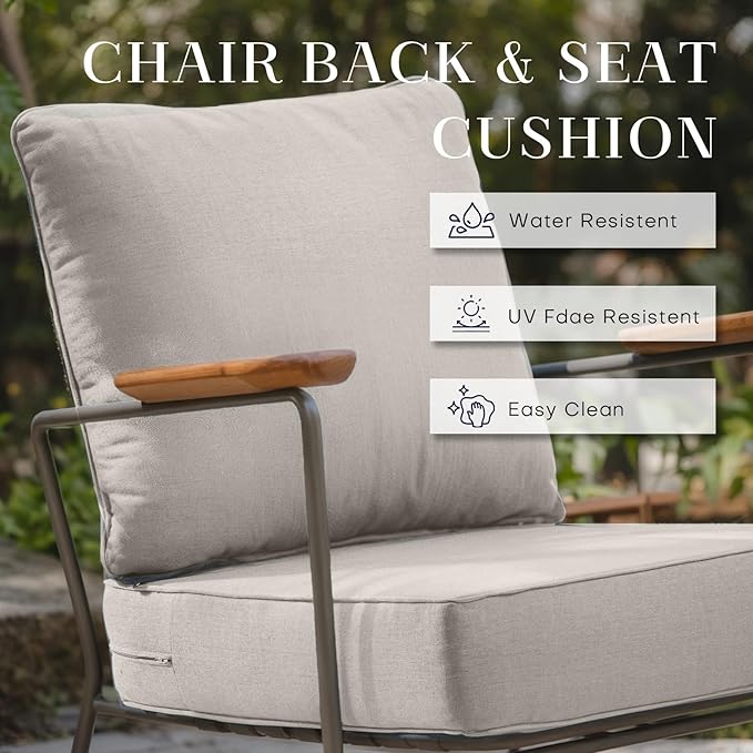 Patio Cushions for Outdoor Furniture - 24×24 Inches High Back and Deep Seating Outdoor Cushion for Patio Chairs Sofa Couch Loveseat Water Resistant(Beige/2 Set/No Button)