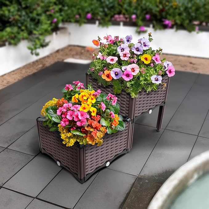 Holy Fire Elevated Raised Garden Bed - Ideal for Patio, Balcony, Yard - Grow Veggies, Flowers, and Plants - Outdoor Gardening Solution - Durable Container for Garden Supplies (2 Set - B)