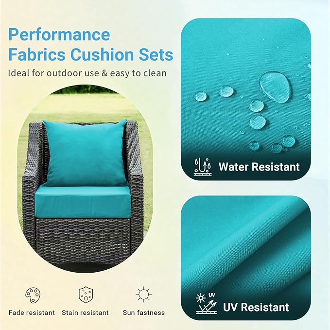 Outdoor Cushions for Patio Furniture,Outdoor Seat Cushion Set 24 x 24 x 5.75 Inch,Waterproof & Fade Resistant Outdoor Chair Cushions,Deep Patio Chair Cushion with Removable Cover,Teal