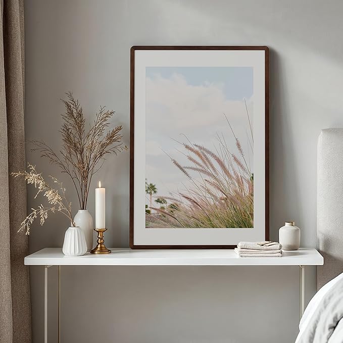 24x36 Poster Frame - Solid Walnut Wood 24 x 36 Picture Frame, 24x36 Poster Frame With Mat For 20x30, Tempered Glass and Hanging Hardware Included, 36 By 24 Photo Frame Wood, Natural Walnut