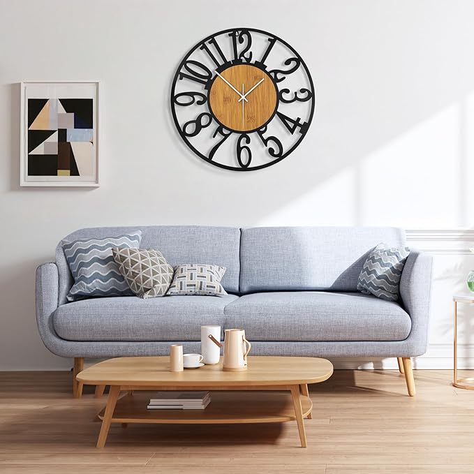 Large Wall Clock for Living Room Decor, 20 Inch Non Ticking Silent, Battery Operated Modern Vintage Oversized Wall Clock for Bedroom Kitchen