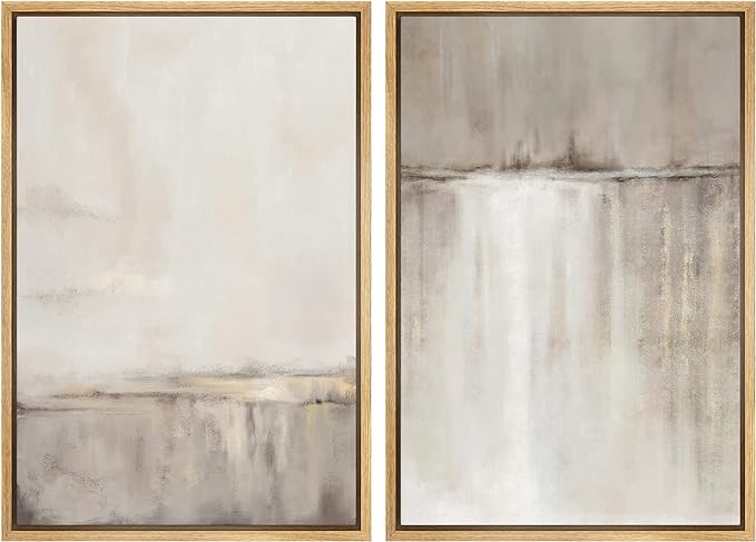 SIGNWIN Framed Canvas Print Wall Art Set Grunge Duotone Tan Landscape Abstract Shapes Illustration Modern Art Decorative Nordic Chic Relax/Zen for Living Room, Bedroom, Office - 24"x36"x2 Natural