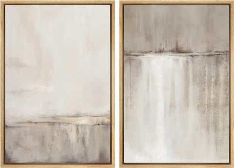 SIGNWIN Framed Canvas Print Wall Art Set Grunge Duotone Tan Landscape Abstract Shapes Illustration Modern Art Decorative Nordic Chic Relax/Zen for Living Room, Bedroom, Office - 24"x36"x2 Natural