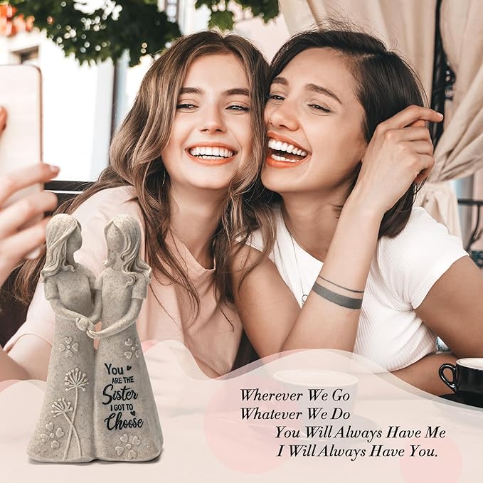 INLOMEM Friendship Gifts for Best Friends Women - Resin Sister Figurines Best Friend Sister Birthday Gift Ideas Unique Gifts for Sisters from Sister - Hand-Painted Figure (Granite)