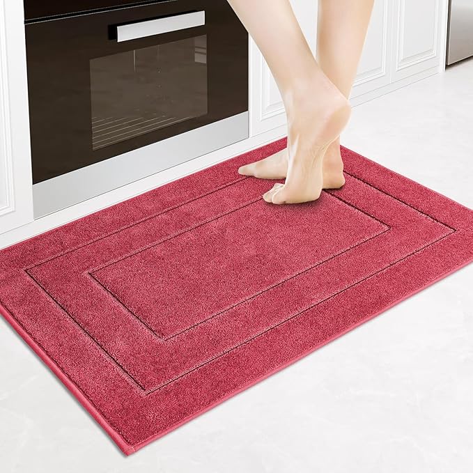 PURRUGS Machine Washable Kitchen Rug 24" x 35.5", Non-Slip/Skid Kitchen Runner Rugs & Floor Mats, Super Absorbent Soft Standing Mats for Kitchen, Sink & Laundry, Burgundy Red